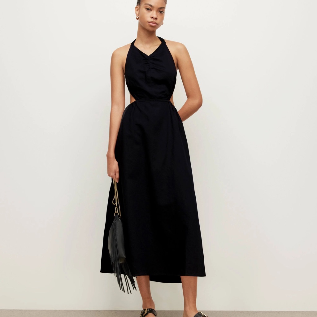 Nwt All Saints Ludo Linen Cotton Cut Out Open Back Halter Black Dress